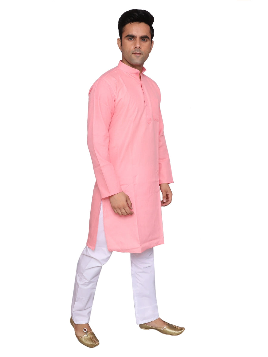 Plain Pink Kurta Pajama Set For Men