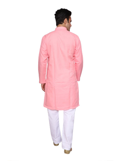 Plain Pink Kurta Pajama Set For Men