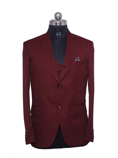 Corporate Partywear Formal Three piece Maroon Suit  For Men