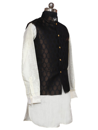 Jacket Kurta Set Banarasi Black For Men