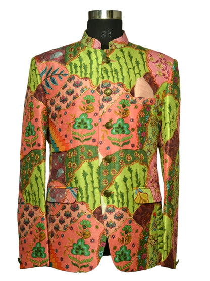 Jodhpuri Suit Green Emboidery Pattern For Men