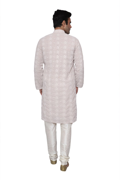 Chikankari Kurta Pajama Light Gold For Men