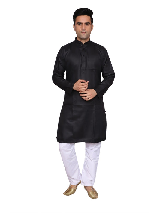 Plain Black Kurta Pajama Set For Men