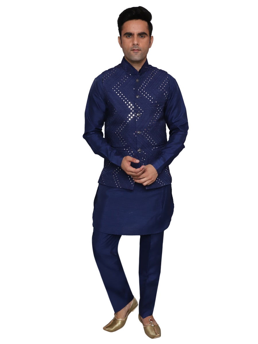 Kurta Pajama With Waistcoat Blue for Men