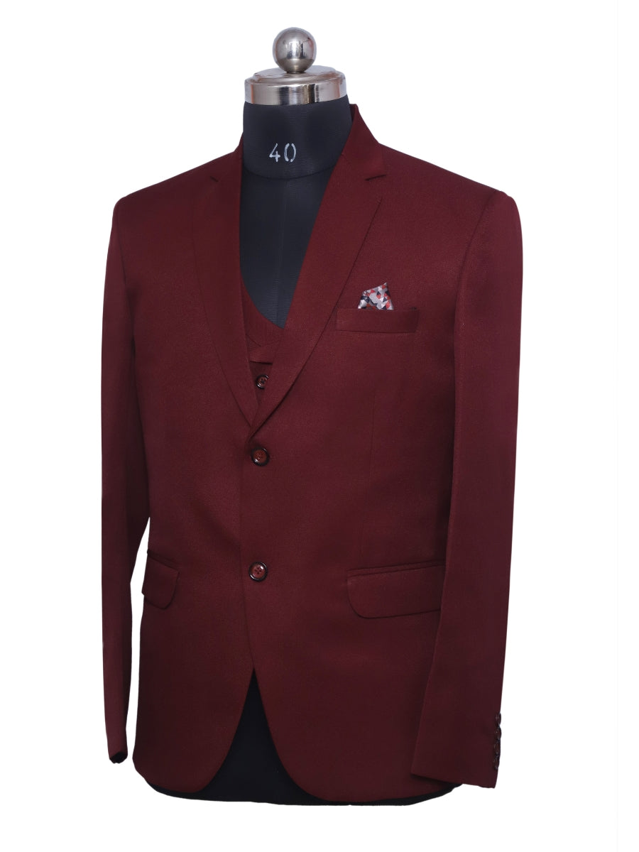 Corporate Partywear Formal Three piece Maroon Suit  For Men