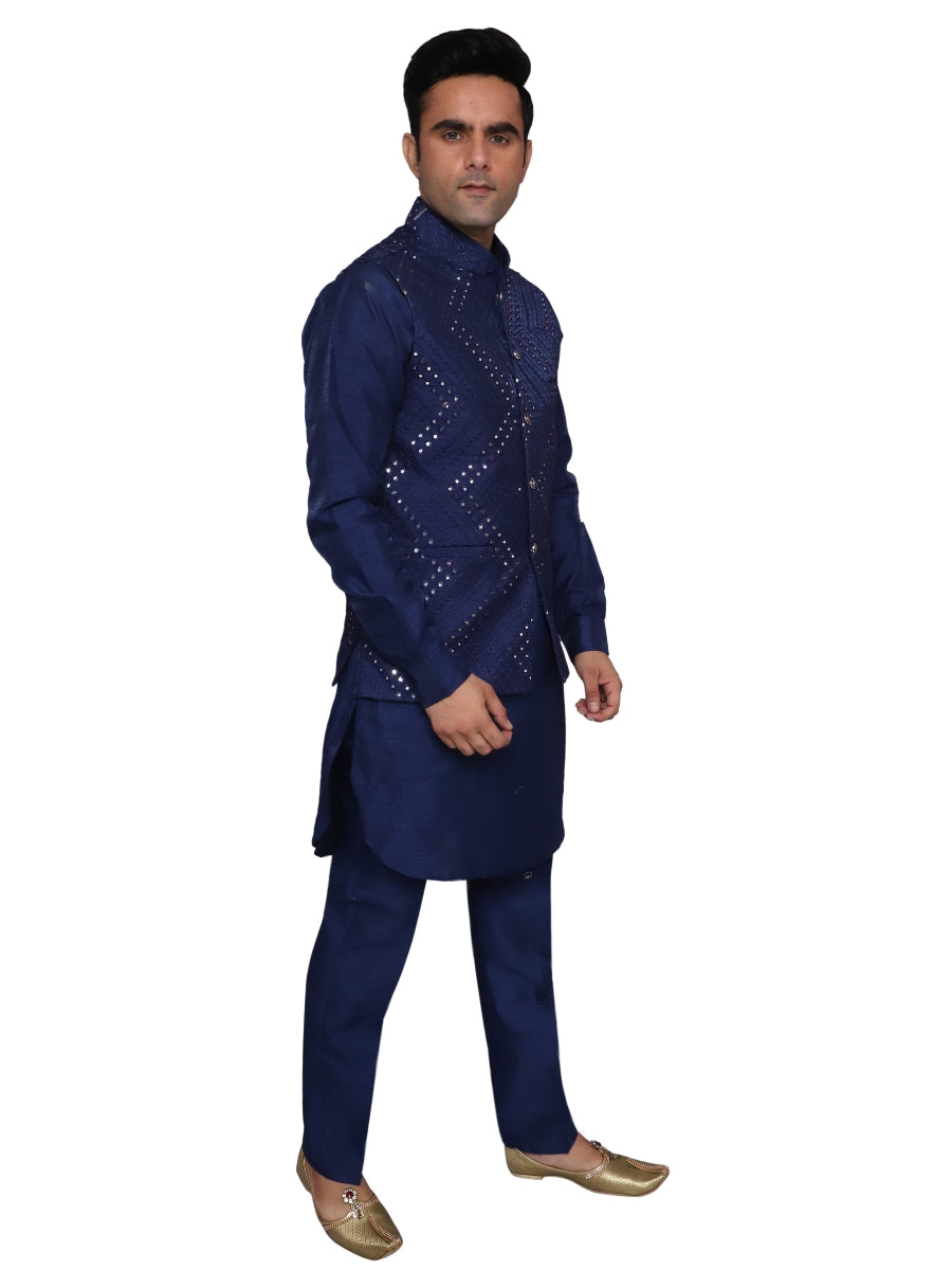 Kurta Pajama With Waistcoat Blue for Men