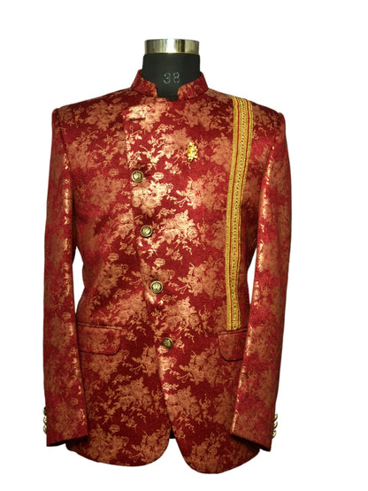 Jodhpuri Suit Maroon Emboidery Pattern For Men