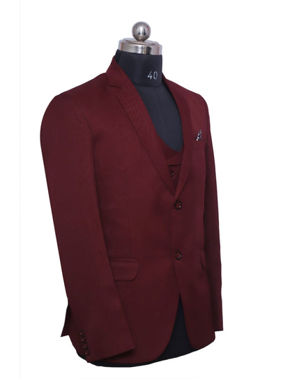 Corporate Partywear Formal Three piece Maroon Suit  For Men