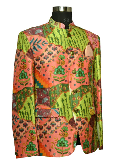 Jodhpuri Suit Green Emboidery Pattern For Men