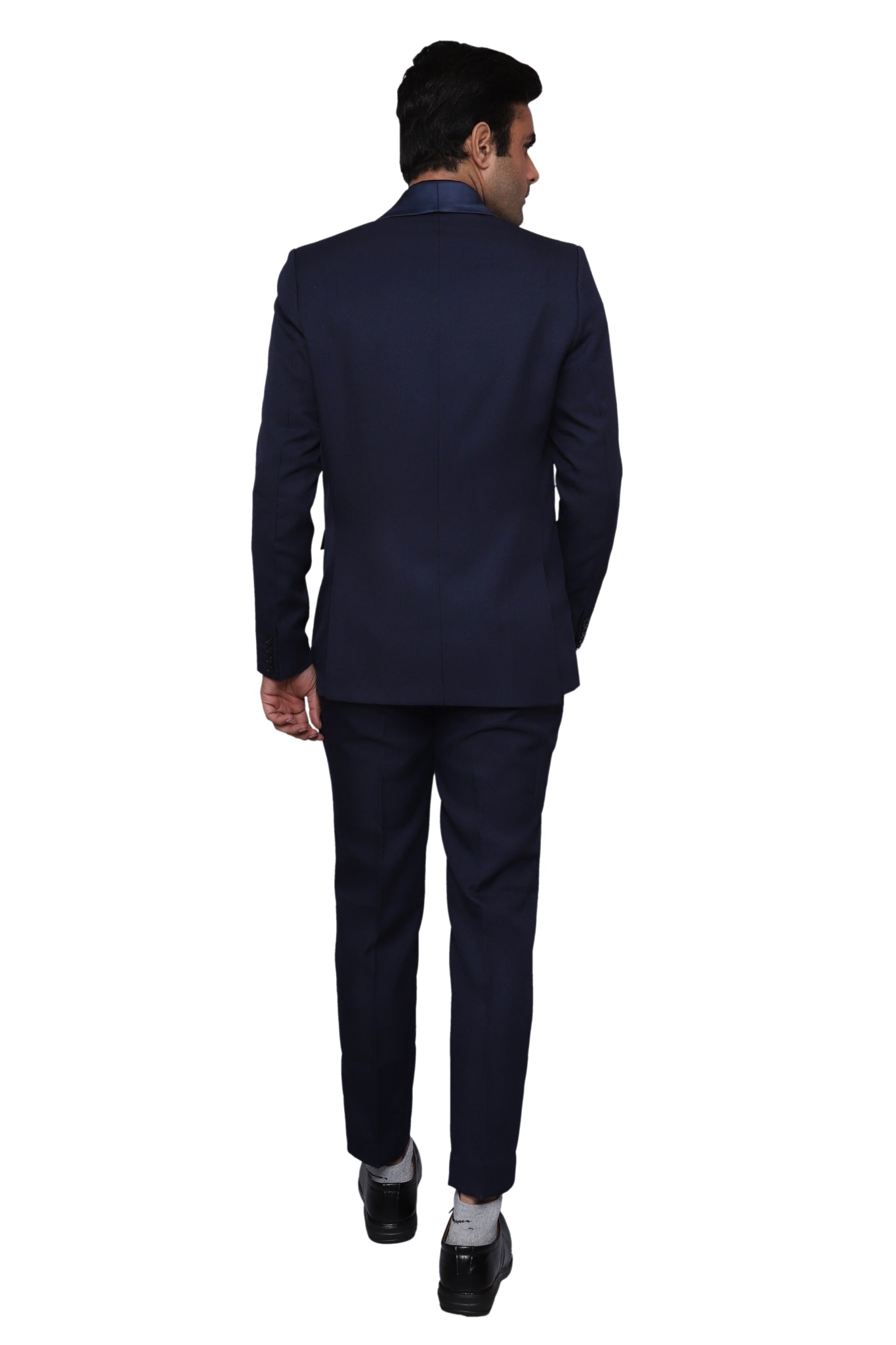 Tuxedo Two Piece Navy Blue Textured Formal Suit For Men