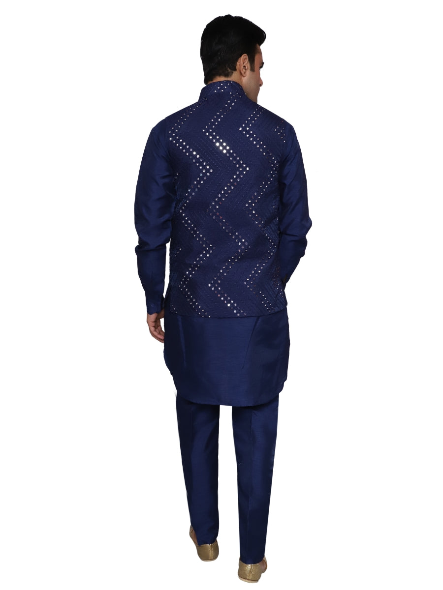 Kurta Pajama With Waistcoat Blue for Men