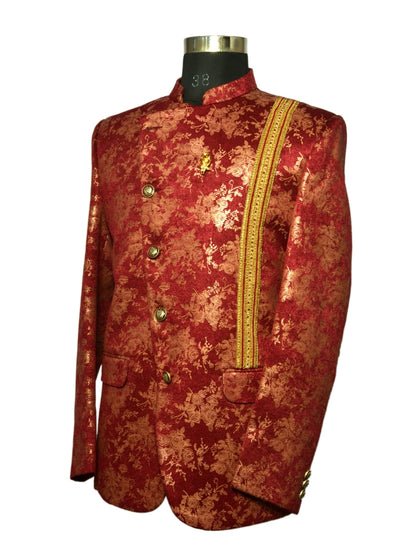 Jodhpuri Suit Maroon Emboidery Pattern For Men