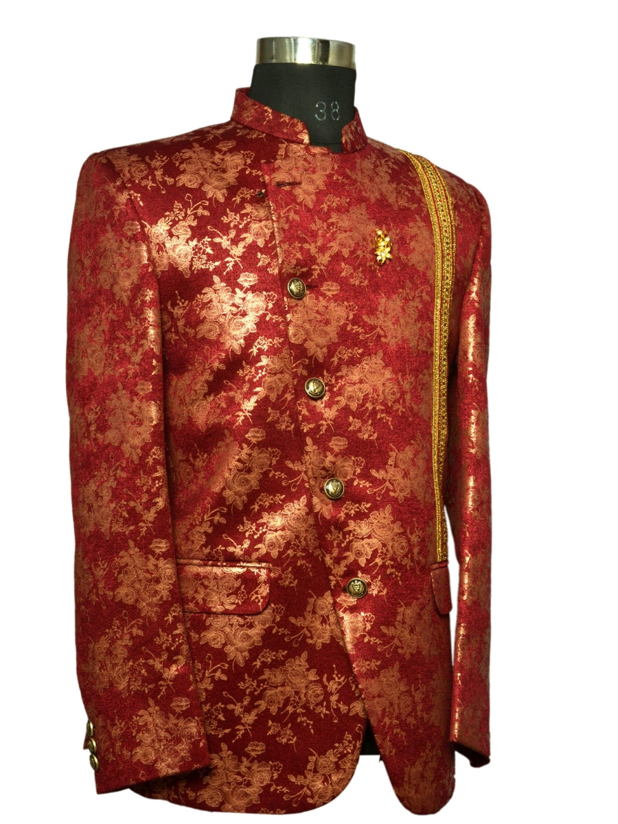 Jodhpuri Suit Maroon Emboidery Pattern For Men