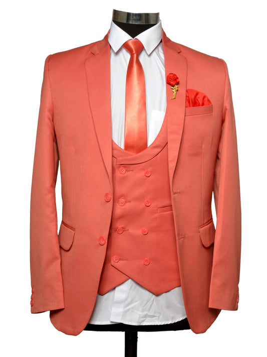 Party Wear Three Piece Suit Pink For Men