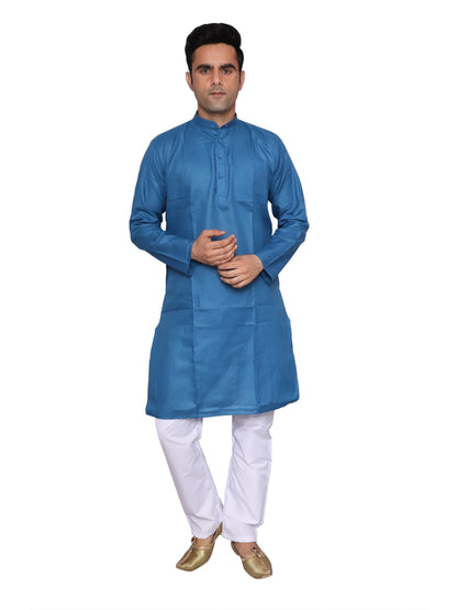 Plain Blue Kurta Pajama Set For Men