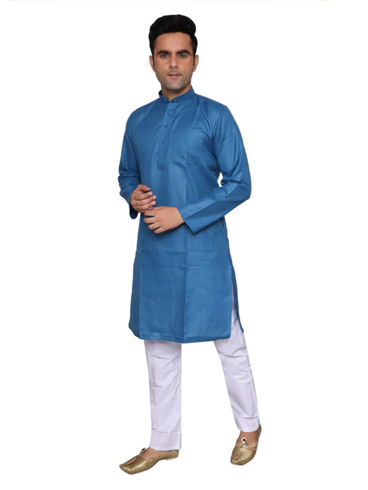 Plain Blue Kurta Pajama Set For Men