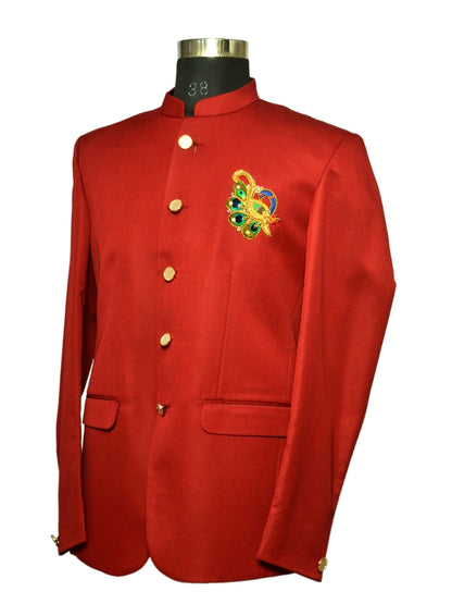 Jodhpuri Suit Red Emboidery Pattern For Men