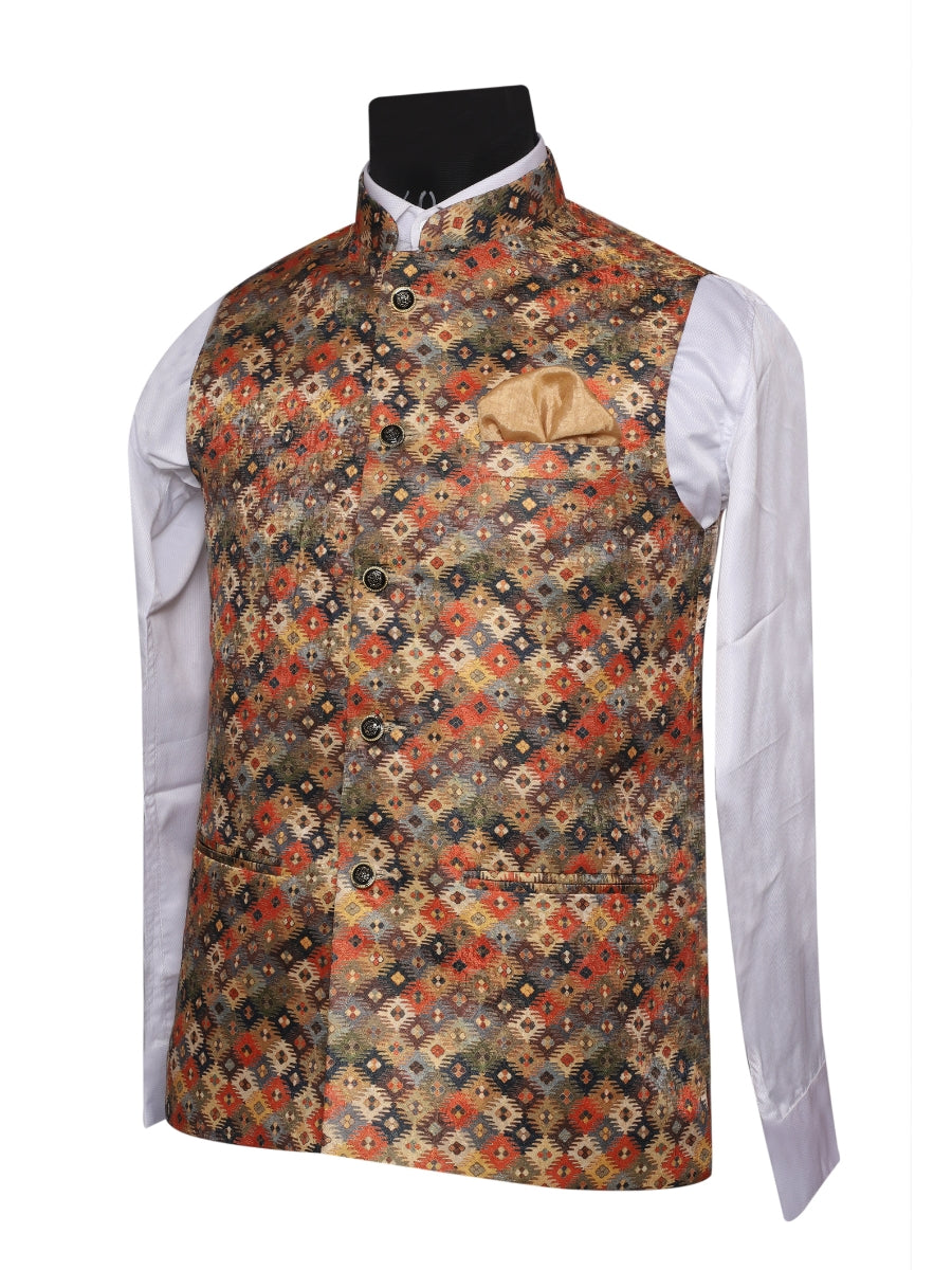 Jacket Kurta Set Banarasi Multicolor For Men