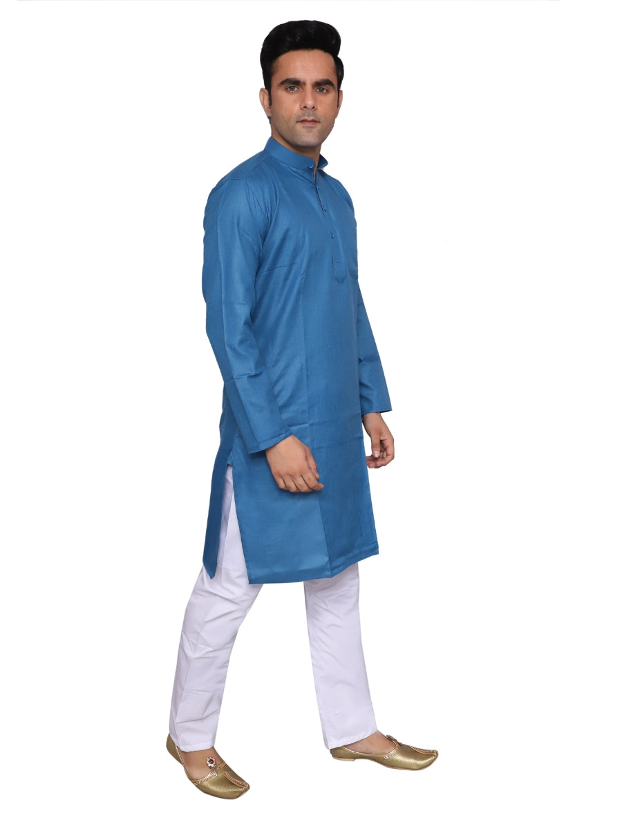 Plain Blue Kurta Pajama Set For Men