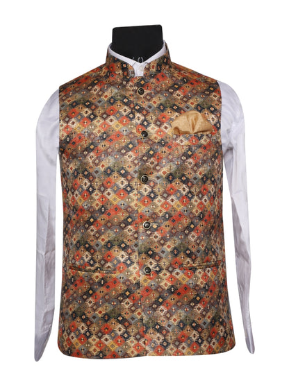 Jacket Kurta Set Banarasi Multicolor For Men