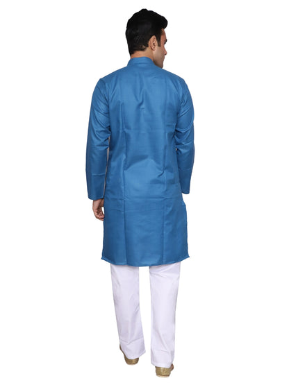 Plain Blue Kurta Pajama Set For Men