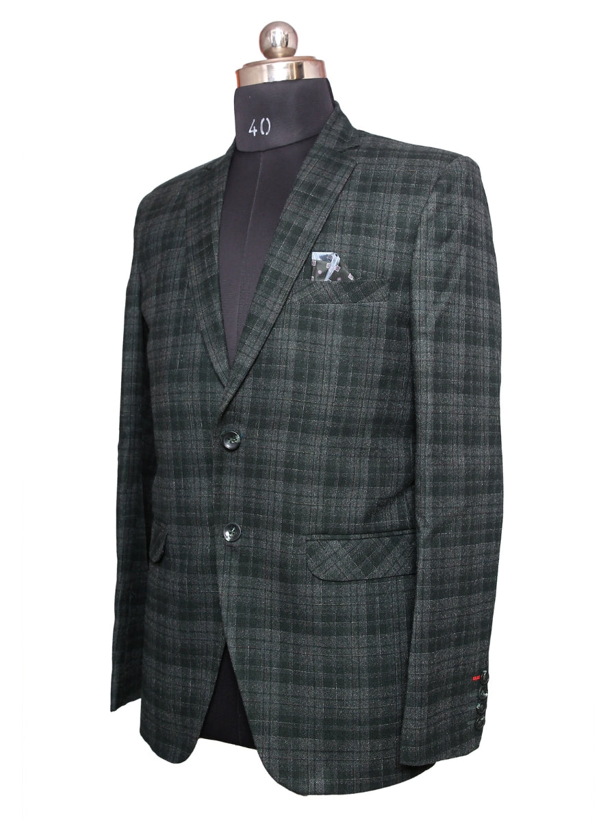 Tweed Check Blazer Olive Green Men Blazer