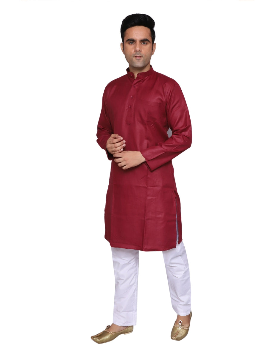 Plain Maroon Kurta Pajama Set For Men