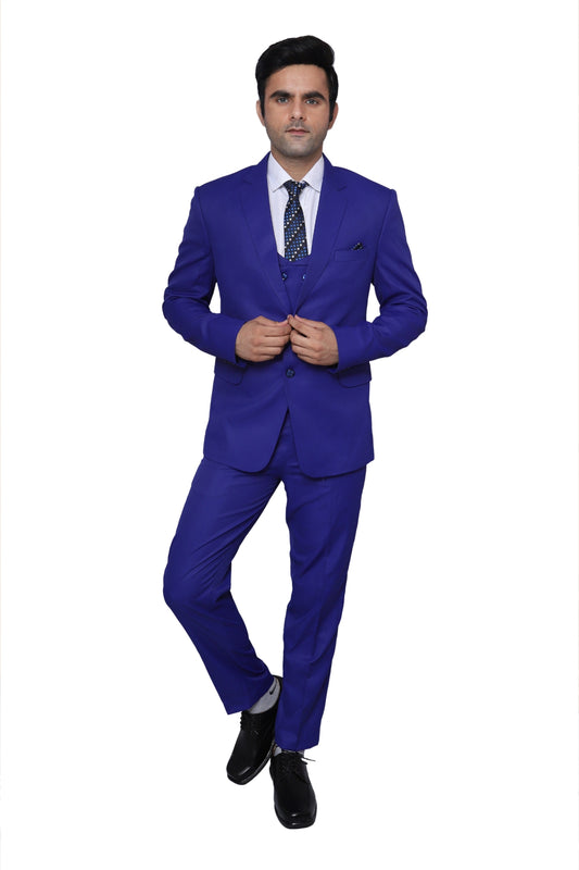 Plain Three Piece Suit Blue For Men