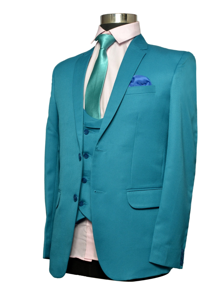 Party Wear Three Piece Suit Sky Blue For Men