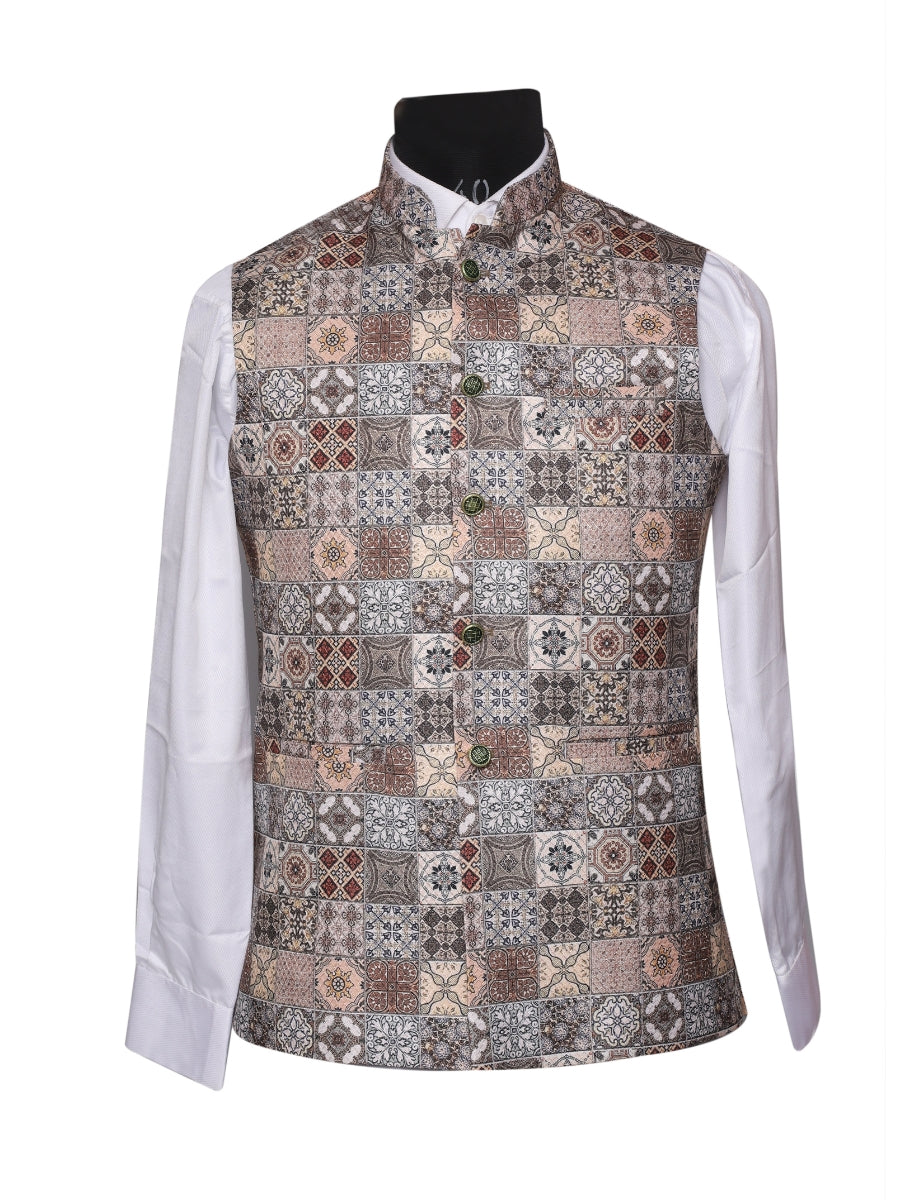 Crochet Printed Multicolor Jacket Kurta Set Men