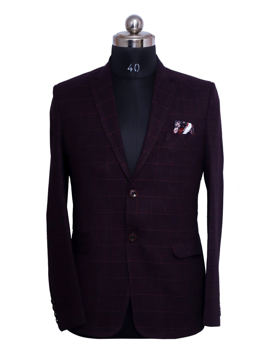 Tweed Check Maroon Men Blazer