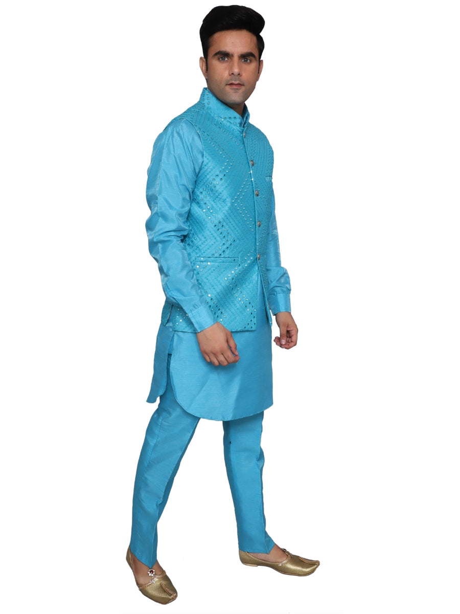 Kurta Pajama With Waistcoat Sky Blue for Men