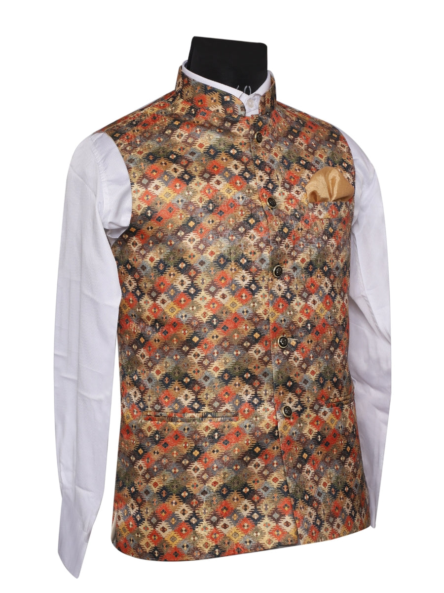 Jacket Kurta Set Banarasi Multicolor For Men