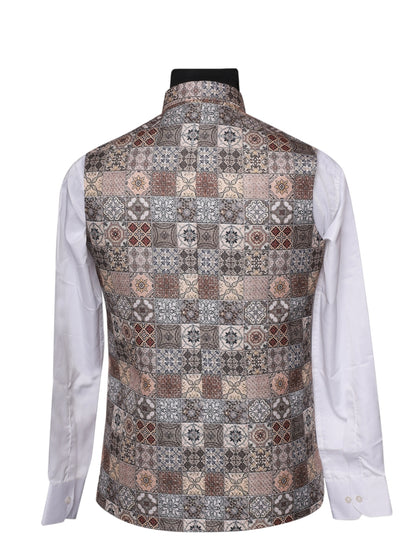 Crochet Printed Multicolor Jacket Kurta Set Men