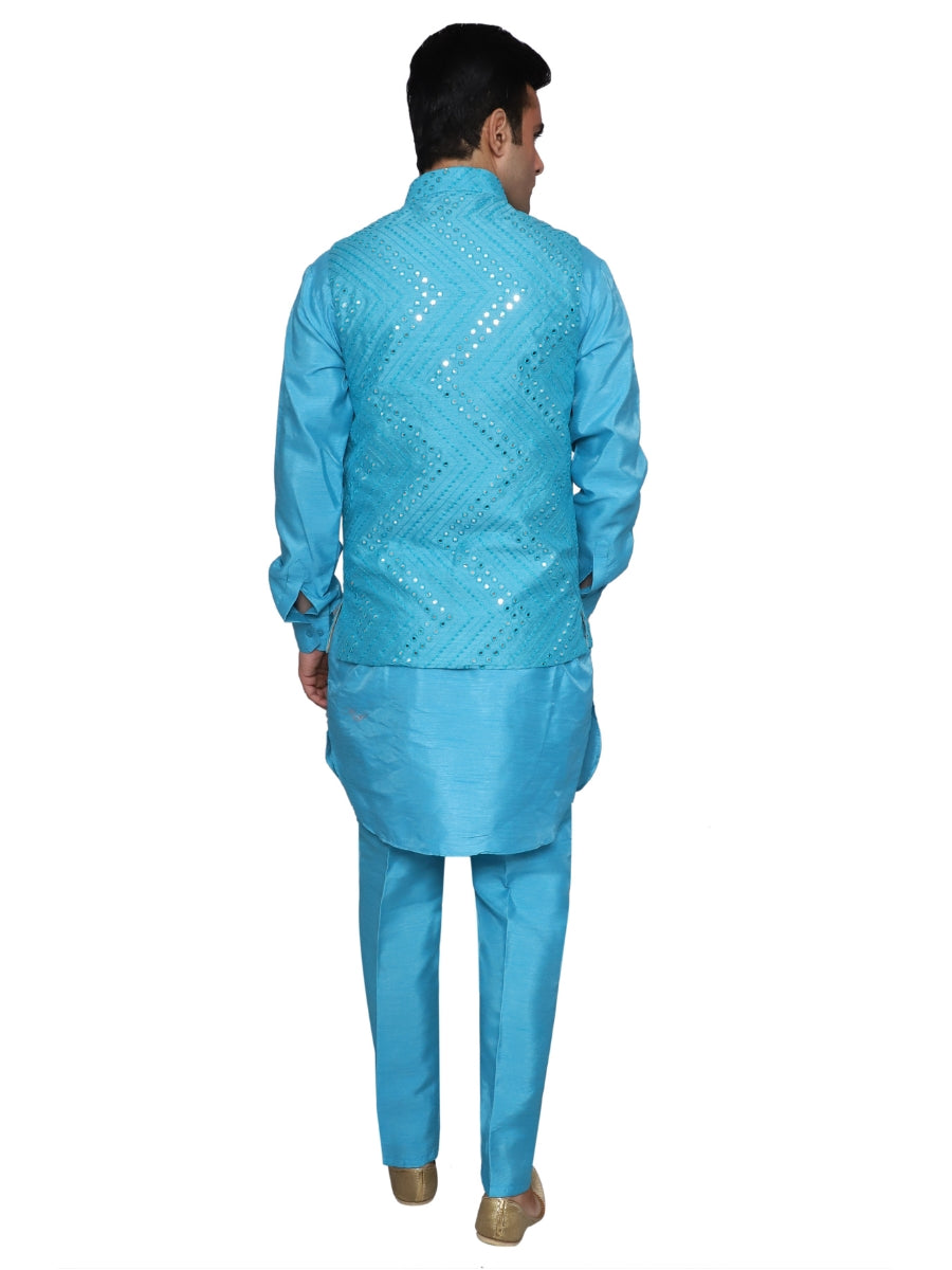 Kurta Pajama With Waistcoat Sky Blue for Men