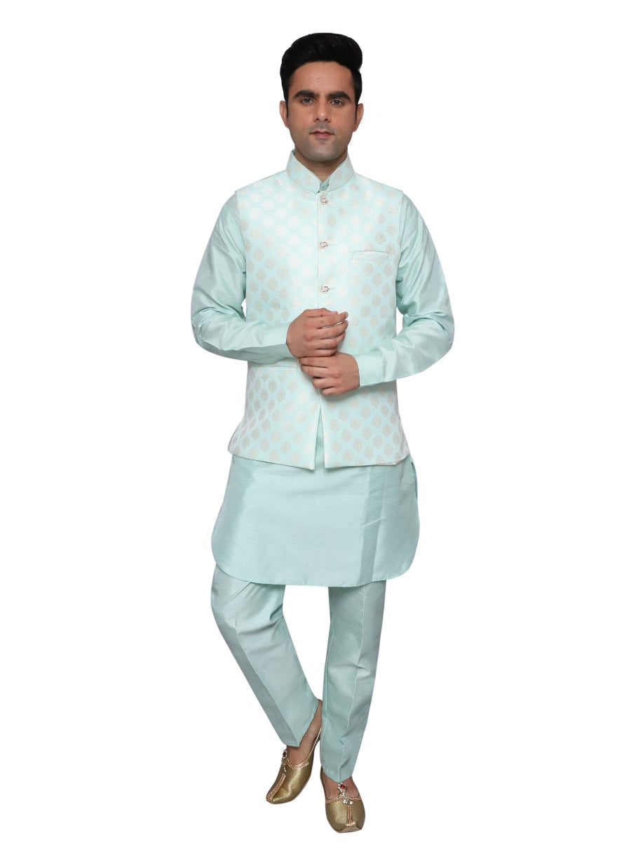 Kurta Pajama With Waistcoat Light Blue for Men