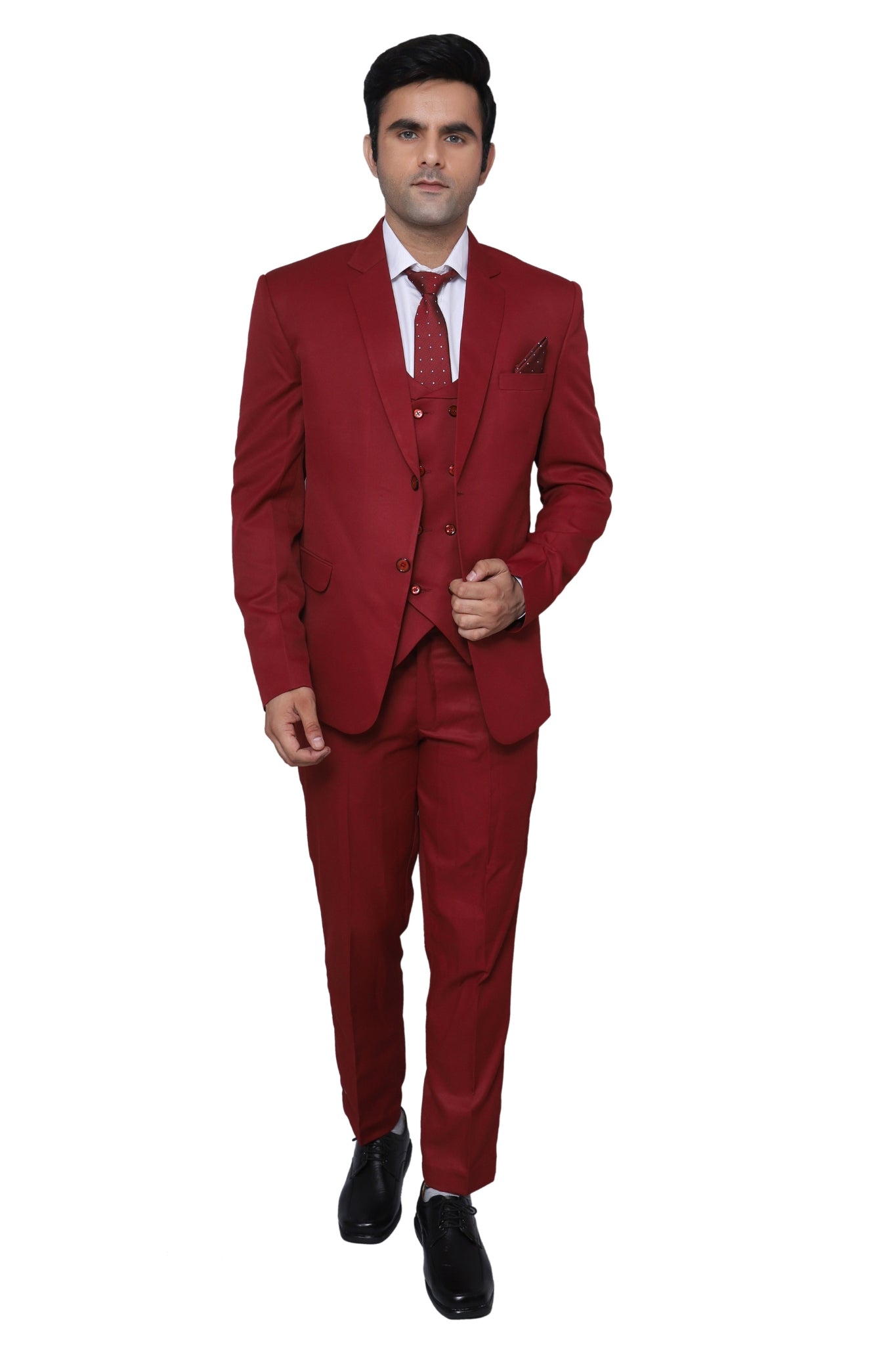 Plain Three Piece Suit Maroon For Men