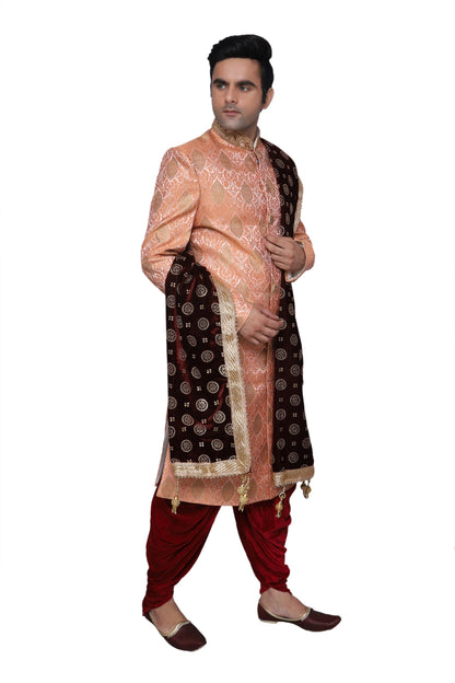 Handcrafted Orange Sherwani For Men