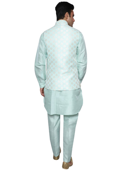 Kurta Pajama With Waistcoat Light Blue for Men