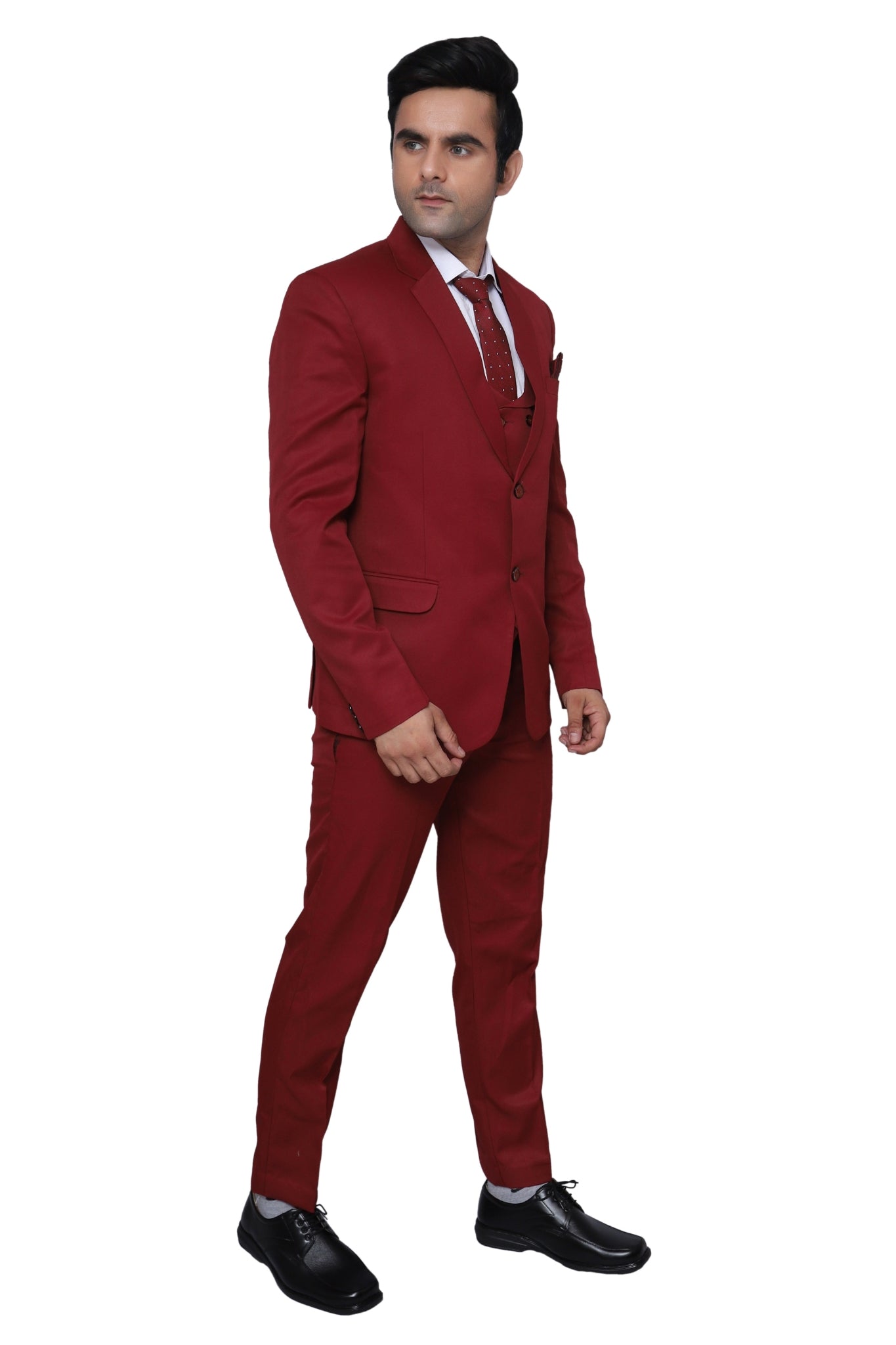 Plain Three Piece Suit Maroon For Men