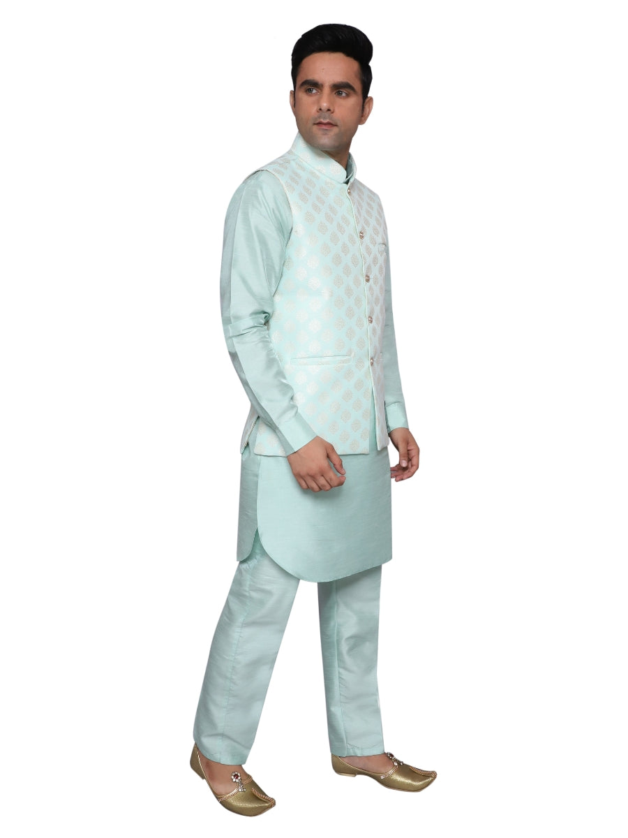 Kurta Pajama With Waistcoat Light Blue for Men