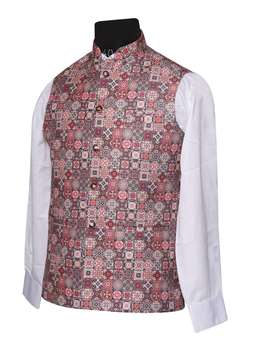 Jacket Kurta Set Banarasi Pink For Men