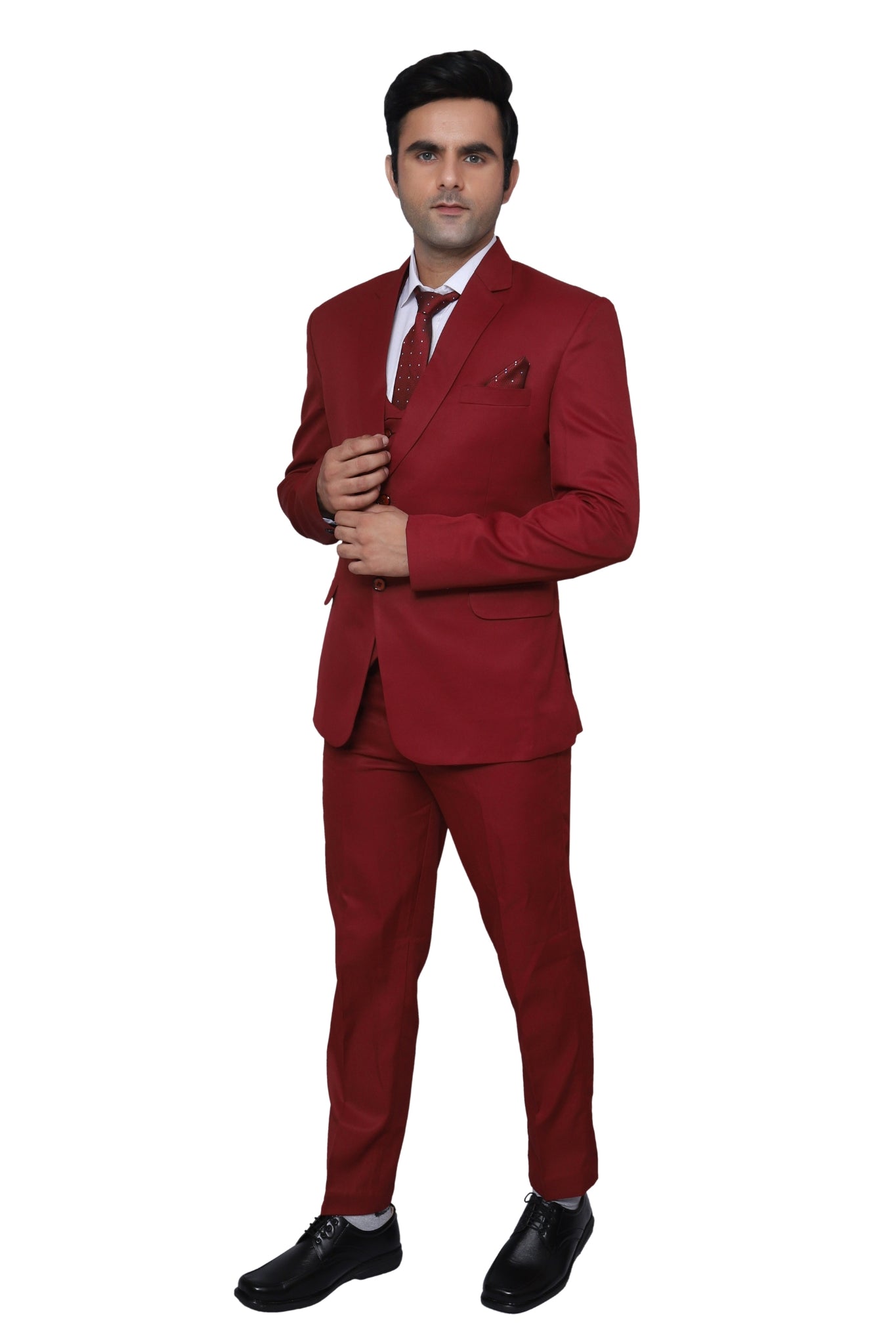 Plain Three Piece Suit Maroon For Men