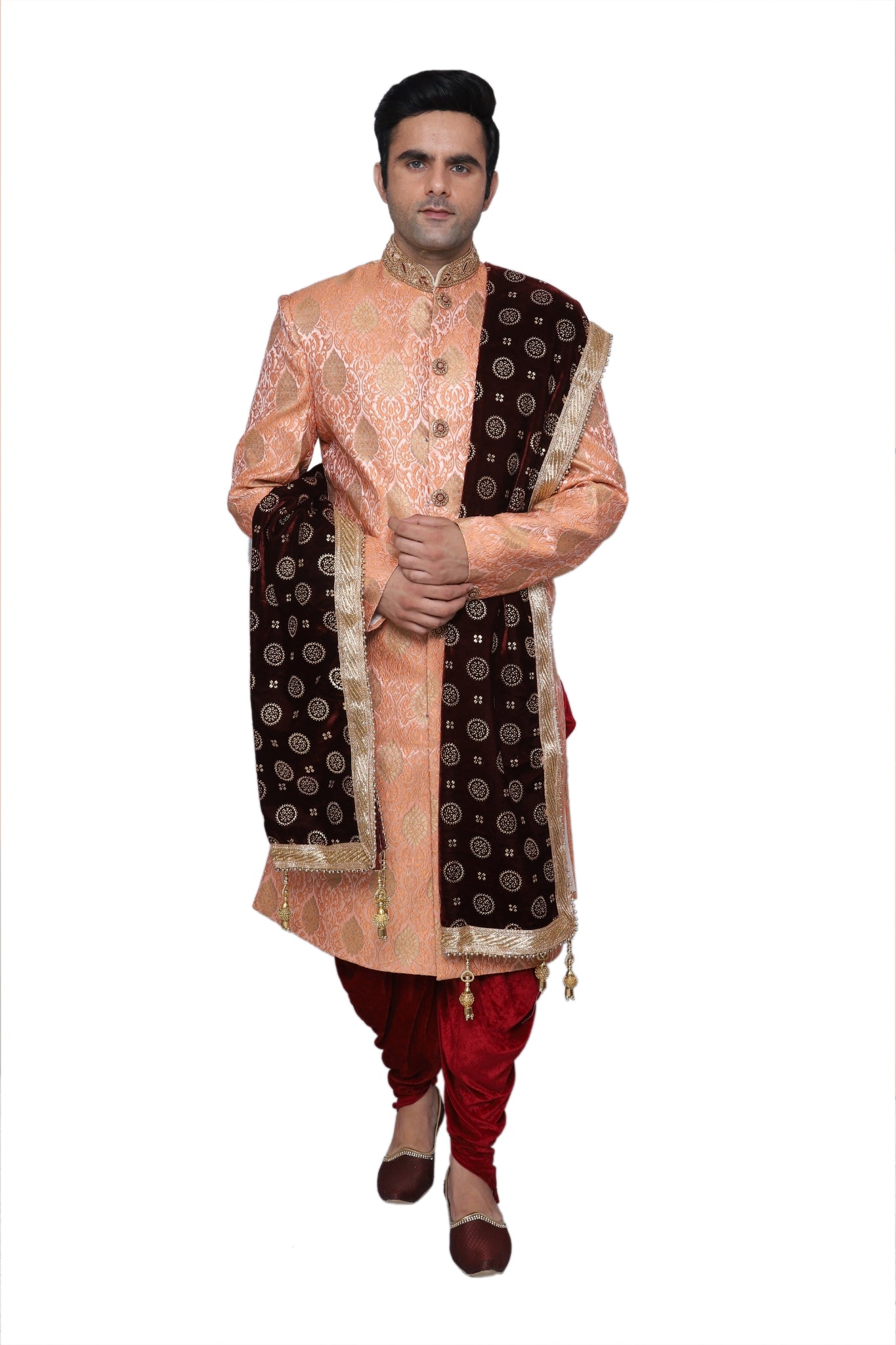 Handcrafted Orange Sherwani For Men