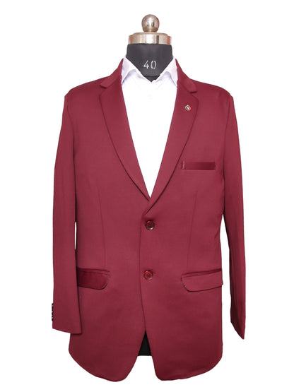 Knit Blazer Maroon For Men Pattern Lycra Fabric