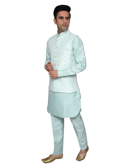 Kurta Pajama With Waistcoat Light Blue for Men