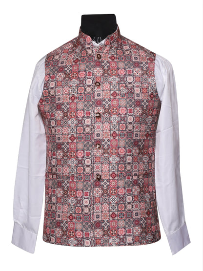 Jacket Kurta Set Banarasi Pink For Men