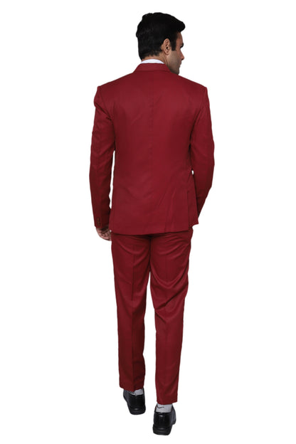 Plain Three Piece Suit Maroon For Men