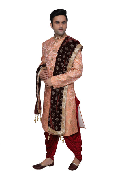 Handcrafted Orange Sherwani For Men