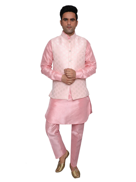 Kurta Pajama With Waistcoat Pink for Men